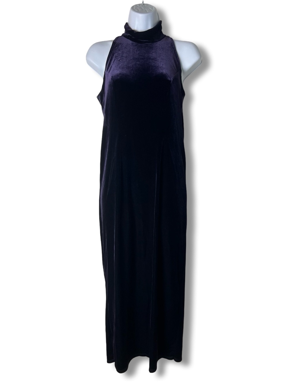 Vtg 90s Carole Little Purple Velvet Mock Neck Bodycon Maxi Dress Goth Sz. 12P